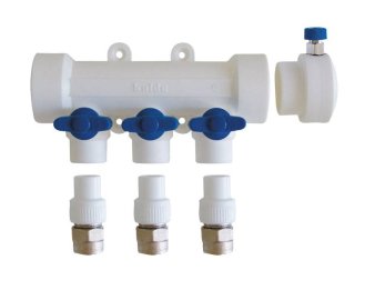 Коллектор с воздухоотводчиком и запорными кранами Kalde (6 выходов)