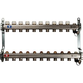 Коллектор из нержавеющей стали без расходомеров, с клапаном вып. воздуха и сливом STOUT 10 выходов, SMS-0932-000010