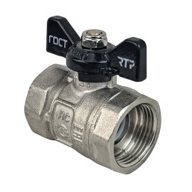 Кран шаровой ГОСТ ручка бабочка, латунь, внутренняя/внутренняя резьба  3/4,PN40 никель, RTP