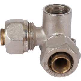 Тройник TIEMME с креплением, внутренняя резьба (20х2.0х1/2) для металлопластиковых труб винтовой, 1600106