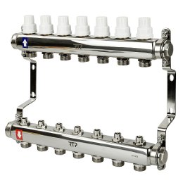 Коллекторная группа с ручными регулирующими клапанами и кронштейном (евроконус 3/4) нержавеющая сталь SUS 304 1х7 выходов, RTP