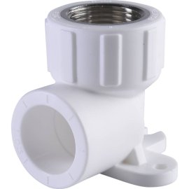 Угольник Политэк 25х3/4 с внутренней резьбой с креплением для полипропиленовых труб под сварку (цвет белый), 9400082534