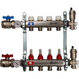 Коллектор из нержавеющей стали в сборе с расходомерами STOUT 4 выхода, SMS 0907 000004