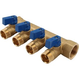 Коллектор распределительный TIEMME с шаровыми кранами на 4 выхода 3/4х1/2