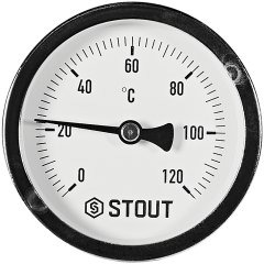 SIM-1001-637515 STOUT Термометр биметаллический осевой с погружной гильзой. Корпус Dn 63 мм, гильза 75 мм 1/2 , 0...120°С