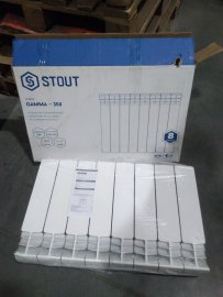 Уцененный товар (вмятина в верхней части крайней секции): Радиатор алюминиевый STOUT GAMMA 350 8 секций боковое подключение (белый RAL 9010), SRA-3310-035008