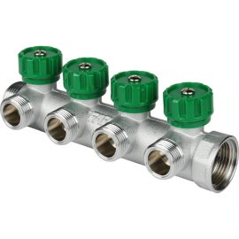 FAR Коллектор распределительный FAR 1 , проходной, хромированный, 4 отвода 1/2  плоское уплотнение