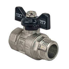 Кран шаровой ГОСТ ручка бабочка, латунь, внутренняя/наружная резьба 1,PN40 никель, RTP