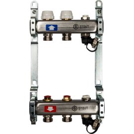 Коллектор из нержавеющей стали без расходомеров, с клапаном вып. воздуха и сливом STOUT 2 выхода, SMS-0932-000002