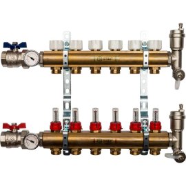 Распределительный коллектор из латуни с расходомерами STOUT 6 выходов