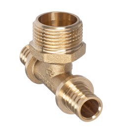 Тройник аксиальный, латунь, наружная резьба,20х3/4, желтый, RTP