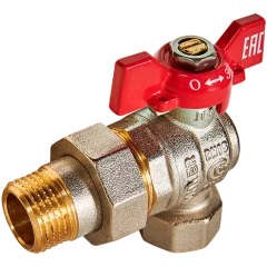 Кран шаровой угловой с американкой ROMMER ВР/НР, ручка бабочка 1/2