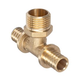 Тройник аксиальный, латунь, наружная резьба,16х1/2, желтый, RTP