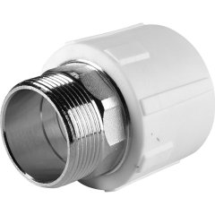 Муфта комбинированная Политэк 50x1 1/2 под шестигранник наруж. резьба для полипропиленовых труб под сварку (цвет белый)