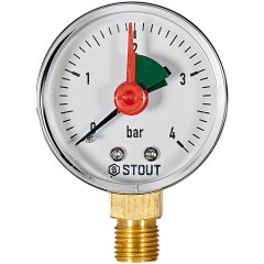 Манометр радиальный с указателем предела STOUT корпус Dn 50 мм 1/4 , 0...4 бар, кл.2.5