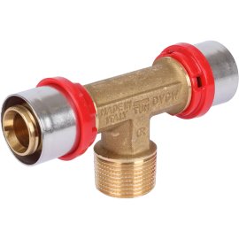 Тройник TIEMME с наружной резьбой 26x3/4x26 для металлопластиковых труб прессовой, 1650098