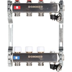 Коллектор из нержавеющей стали без расходомеров ROMMER, с клапаном вып. воздуха и сливом 3 выхода, RMS-3201-000003