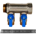 Коллектор с шаровыми кранами STOUT 3/4 , 2 отвода 1/2  (синие ручки)